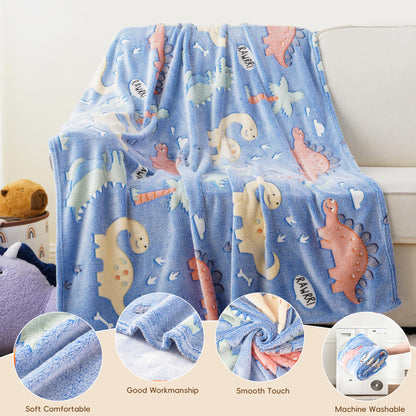Glow in The Dark Kids Blankets-Dinosaur
