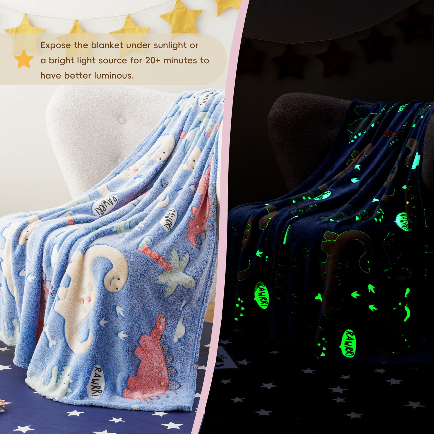 Glow in The Dark Kids Blankets-Dinosaur