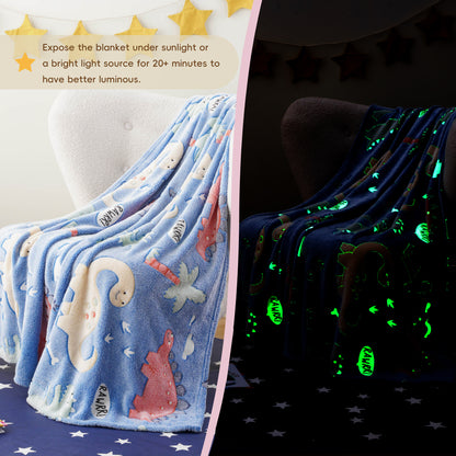 Glow in The Dark Kids Blankets-Dinosaur