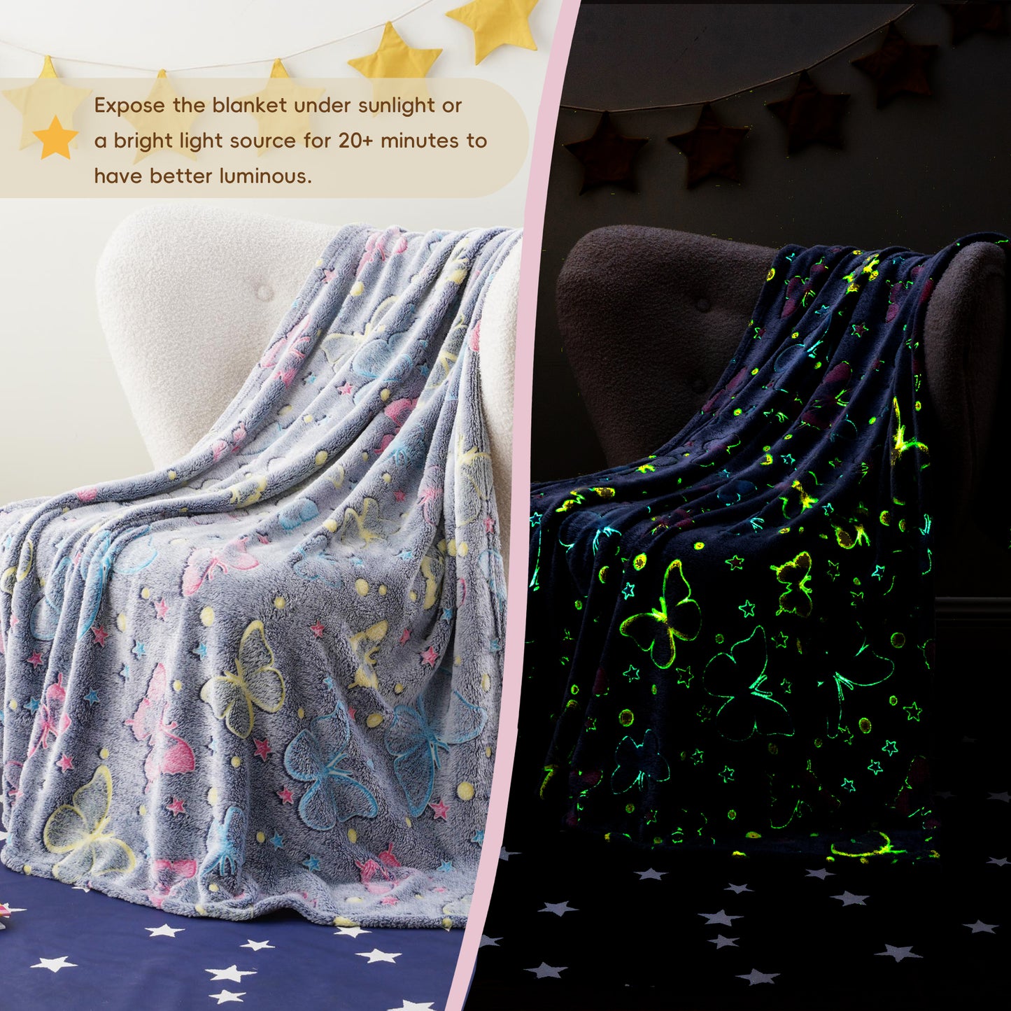 Glow in The Dark Kids Blankets-Butterfly