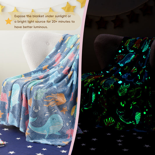 Glow in The Dark Kids Blankets-Turtle