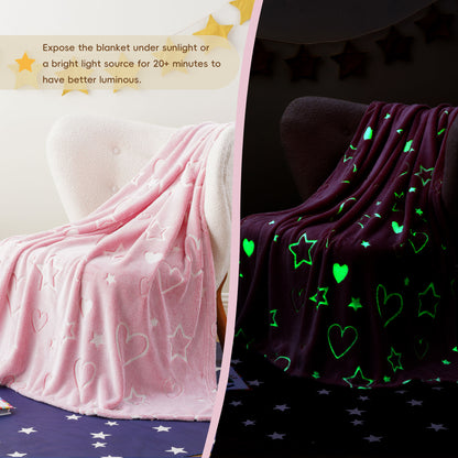 Glow in The Dark Kids Blankets-PinkHeart