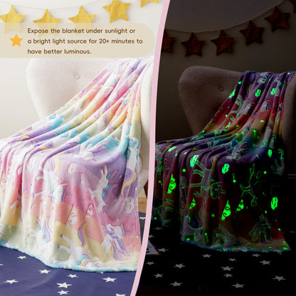 Glow in The Dark Kids Blankets-PurpleUnicorns