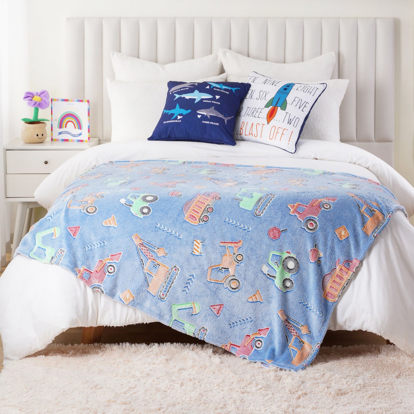 Glow in The Dark Kids Blankets-ConstructionVehicle