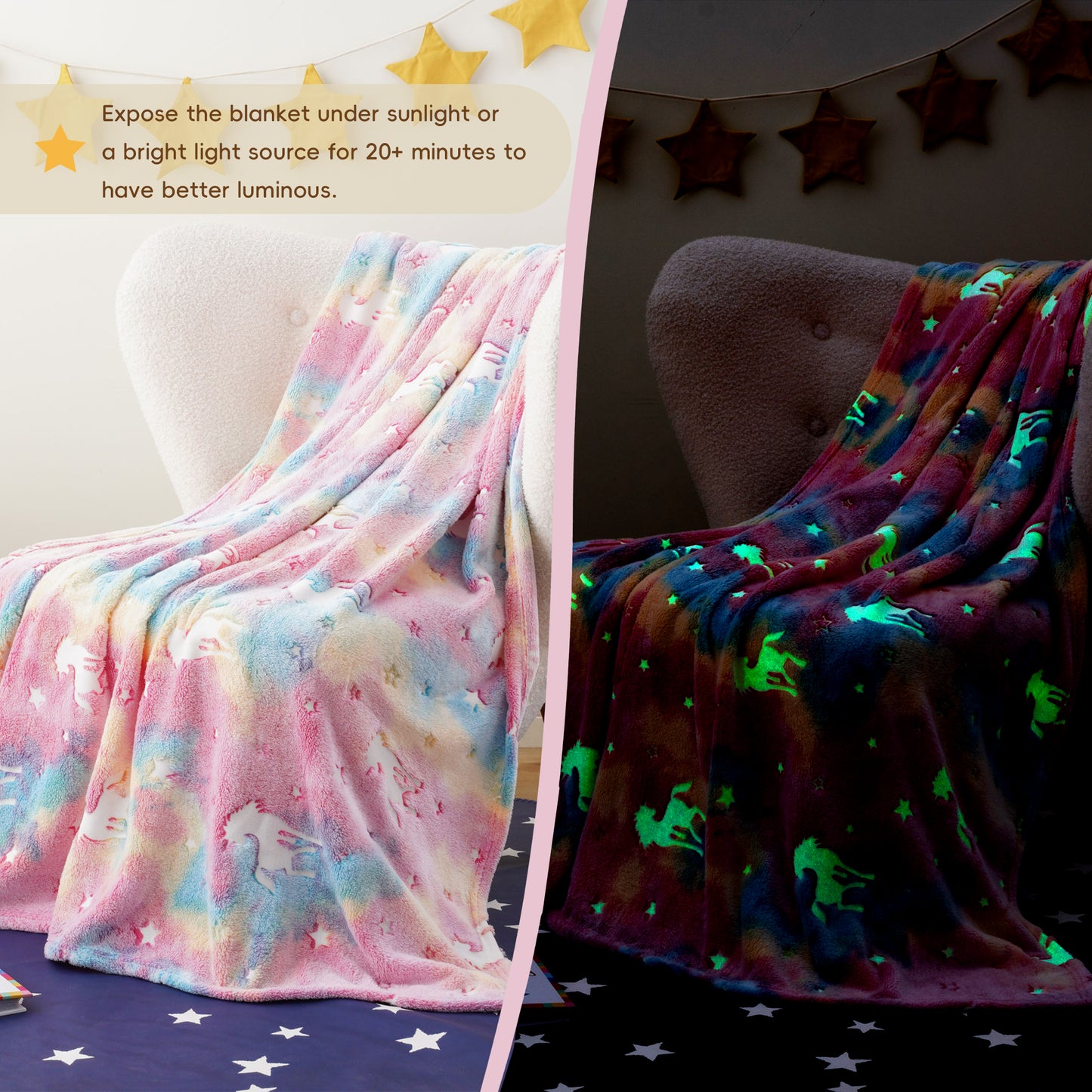 Glow in The Dark Kids Blankets-RainbowUnicorns