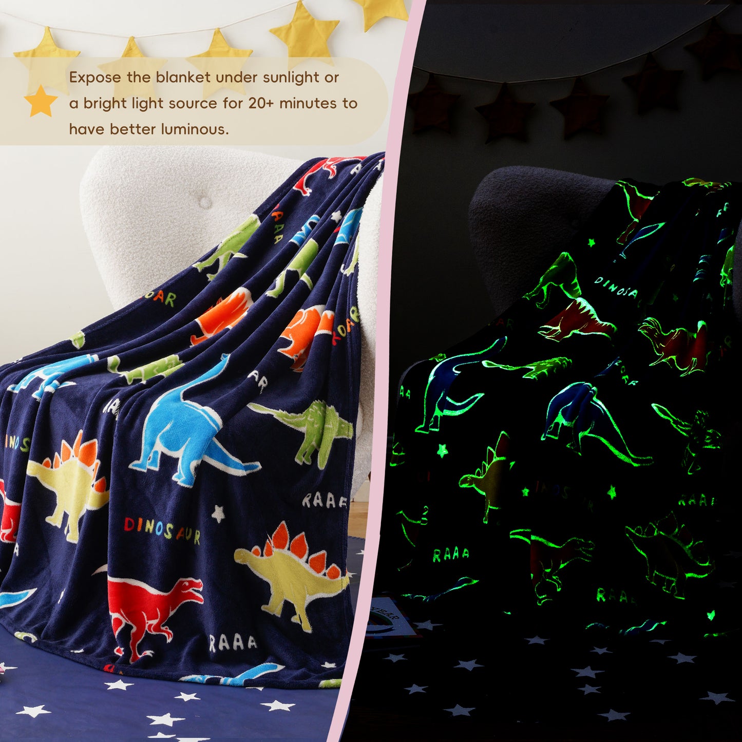 Glow in The Dark Kids Blankets-BlueDinosaur