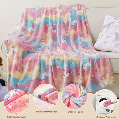 Glow in The Dark Kids Blankets-RainbowUnicorns