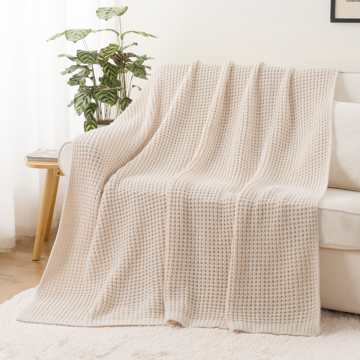 Knit Throw Blanket-Cream