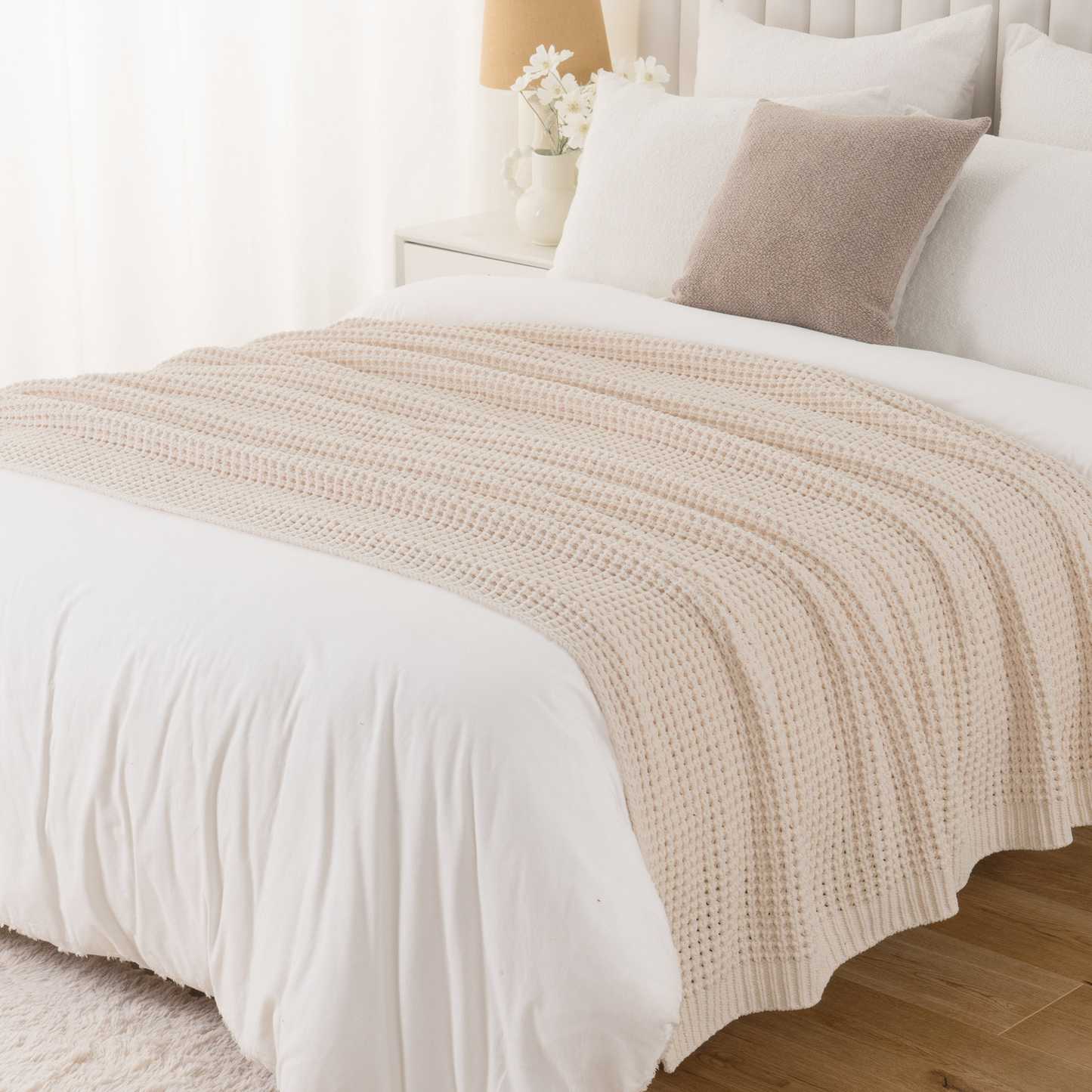 Knit Throw Blanket-Cream