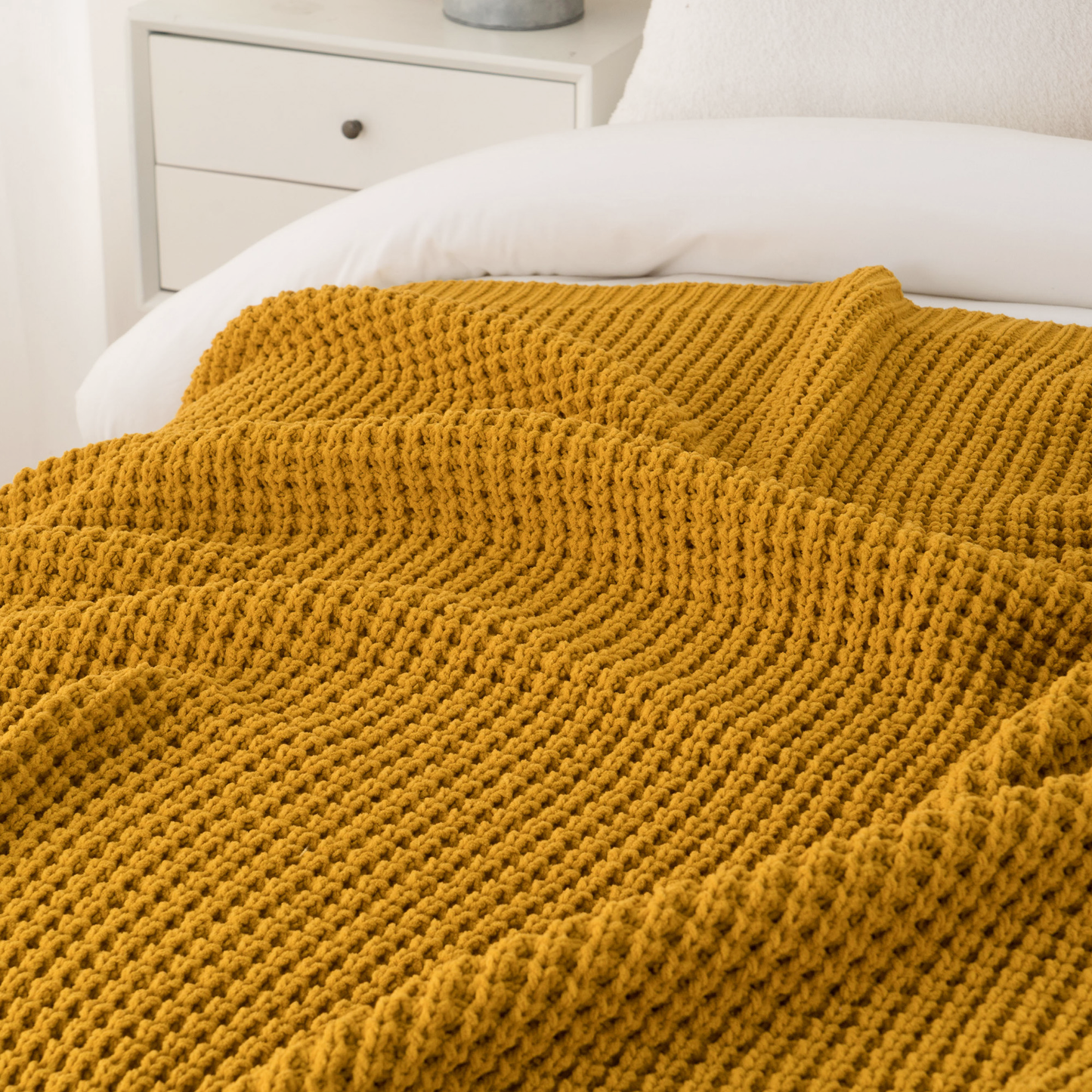 Knit Throw Blanket-Yellow