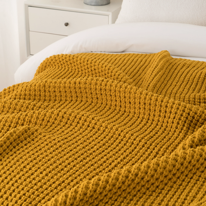 Knit Throw Blanket-Yellow