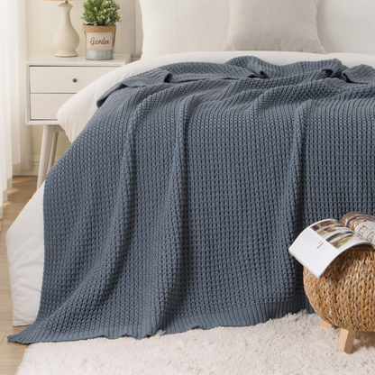 Knit Throw Blanket-Bluish Grey