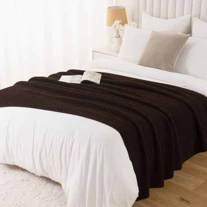 Knit Throw Blanket-Brown