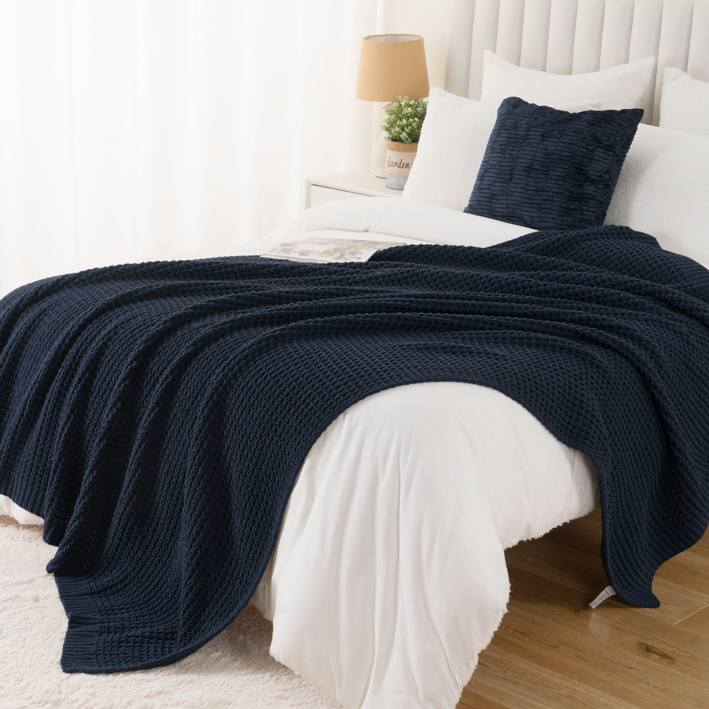 Knit Throw Blanket-Navy