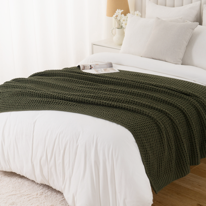 Knit Throw Blanket-Olive Green