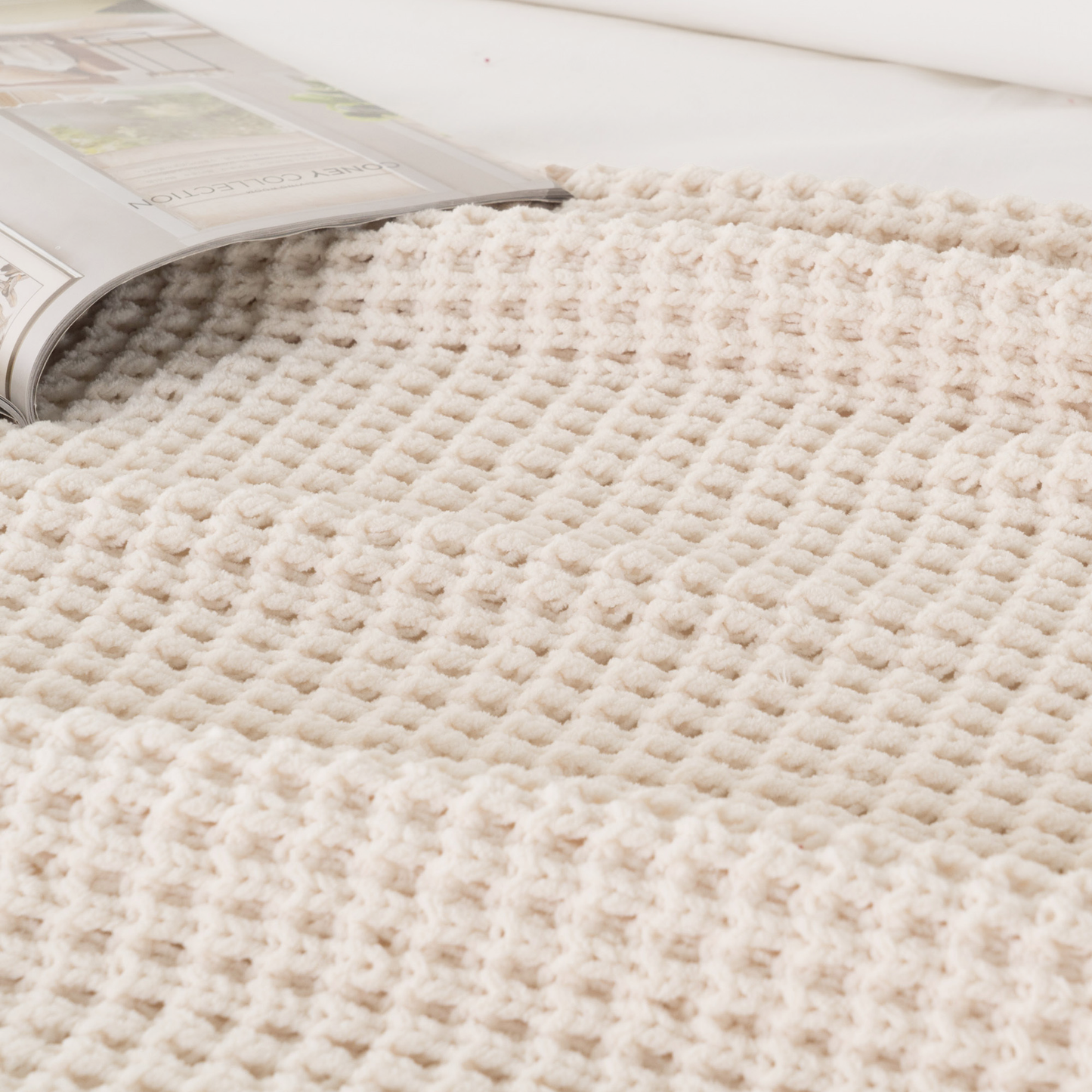 Knit Throw Blanket-Cream