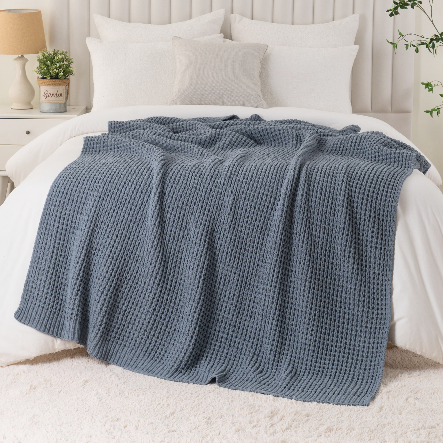 Knit Throw Blanket-Bluish Grey