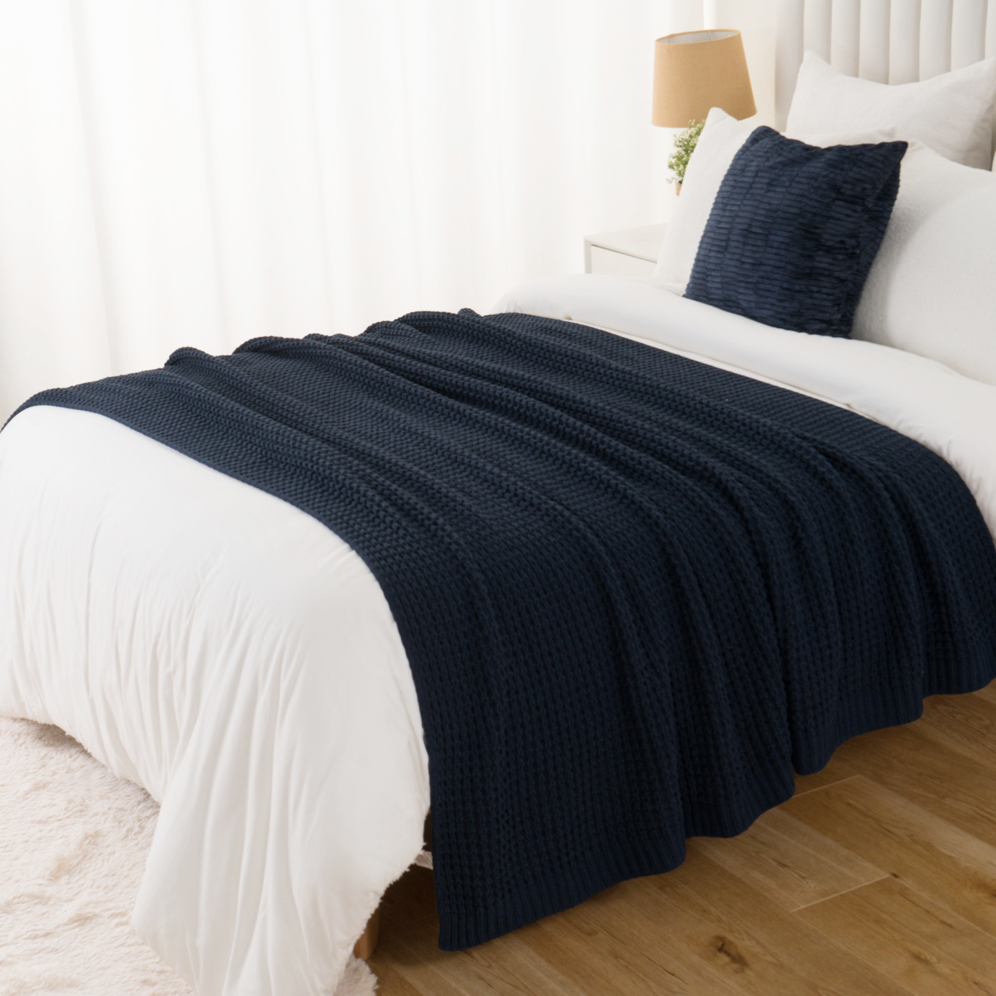 Knit Throw Blanket-Navy