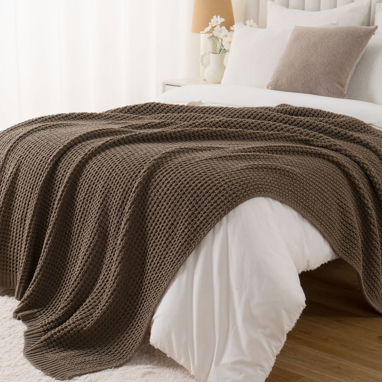 Knit Throw Blanket-Camel