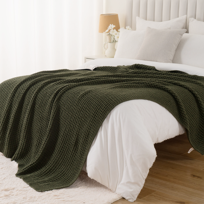 Knit Throw Blanket-Olive Green