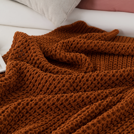 Knit Throw Blanket-Caramel