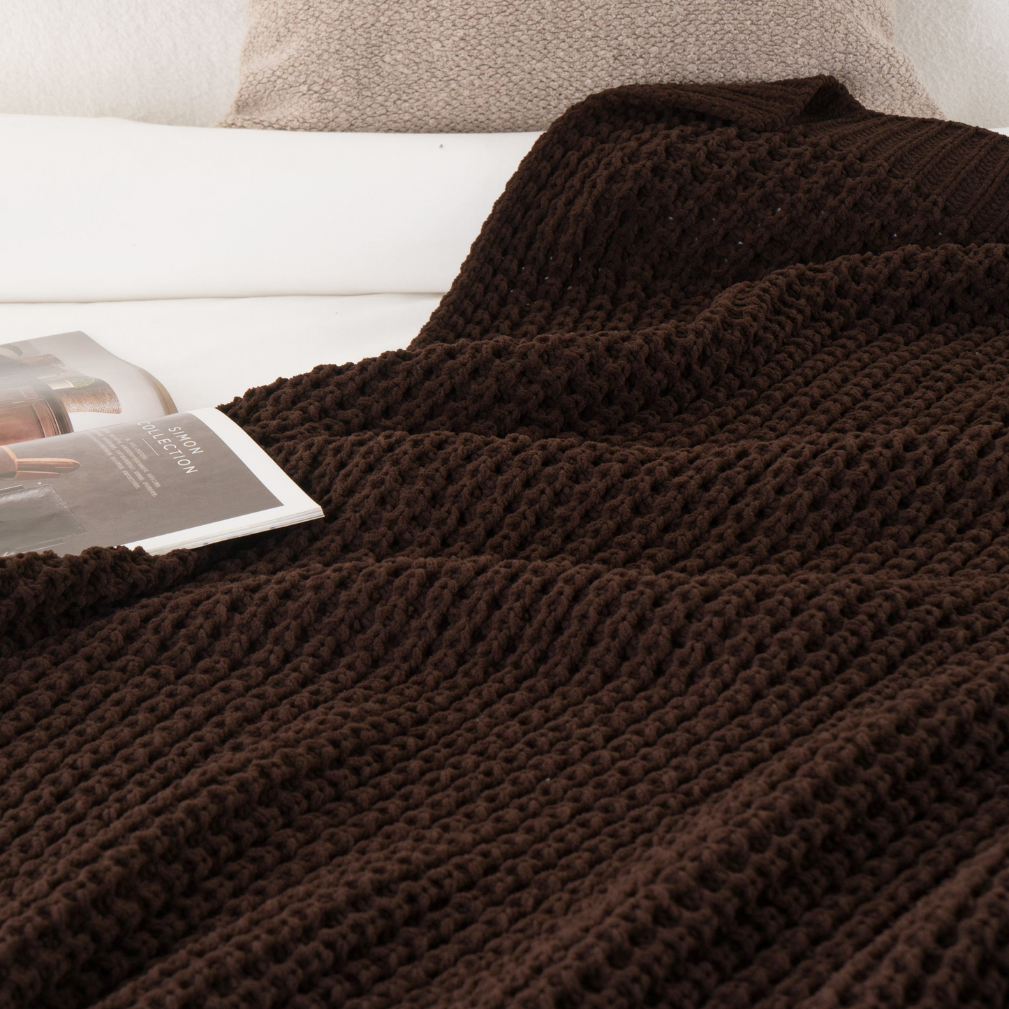 Knit Throw Blanket-Brown