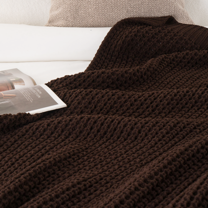 Knit Throw Blanket-Brown
