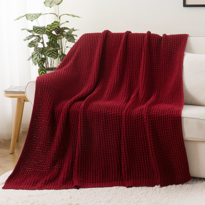 Knit Throw Blanket-Red