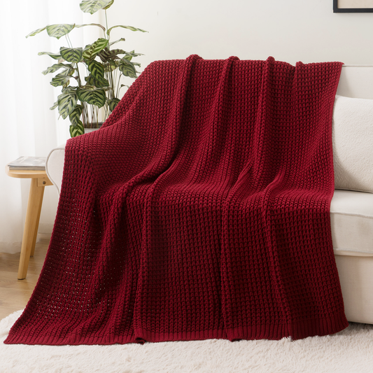 Knit Throw Blanket-Red