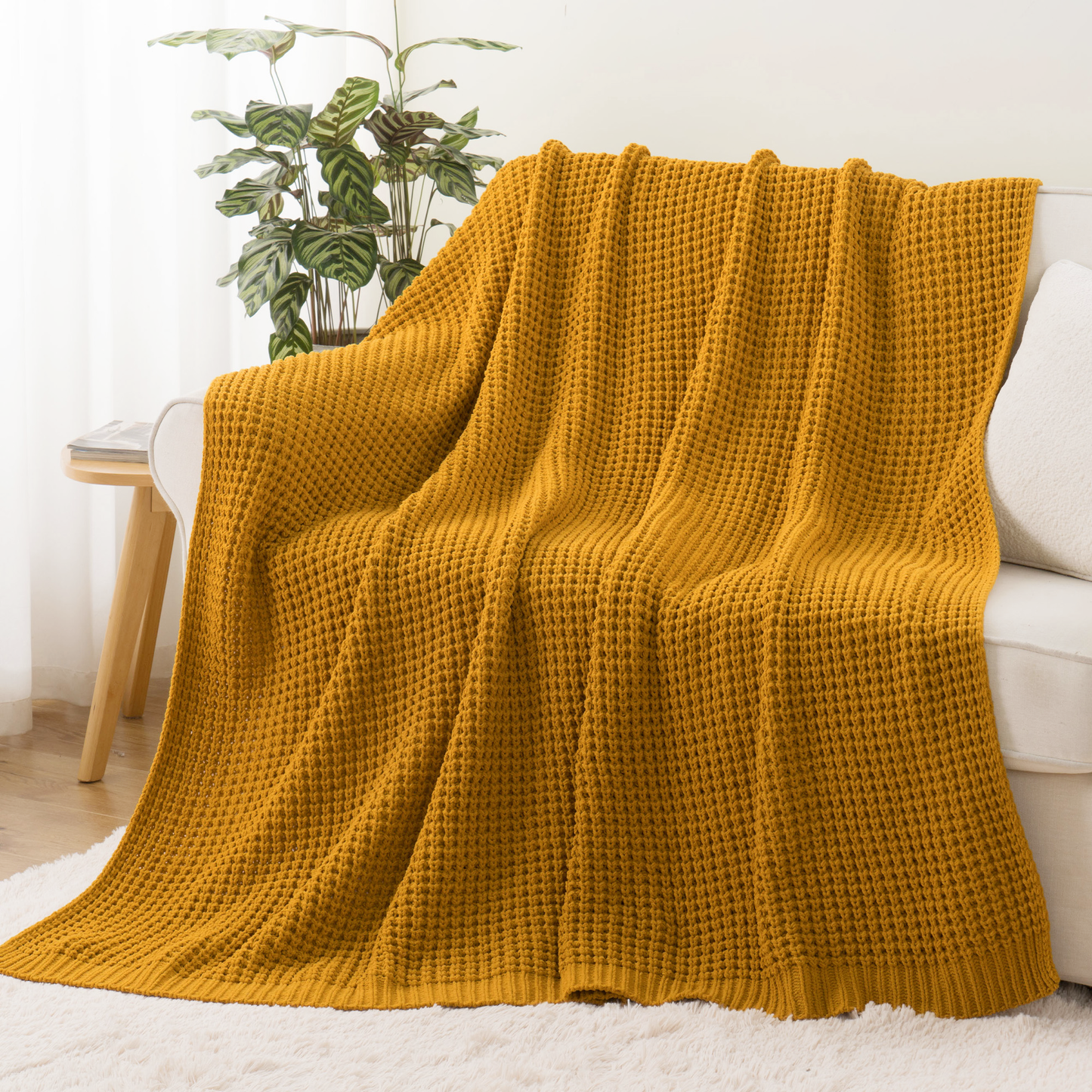 Knit Throw Blanket-Yellow
