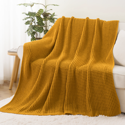Knit Throw Blanket-Yellow