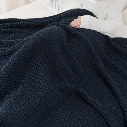 Knit Throw Blanket-Navy