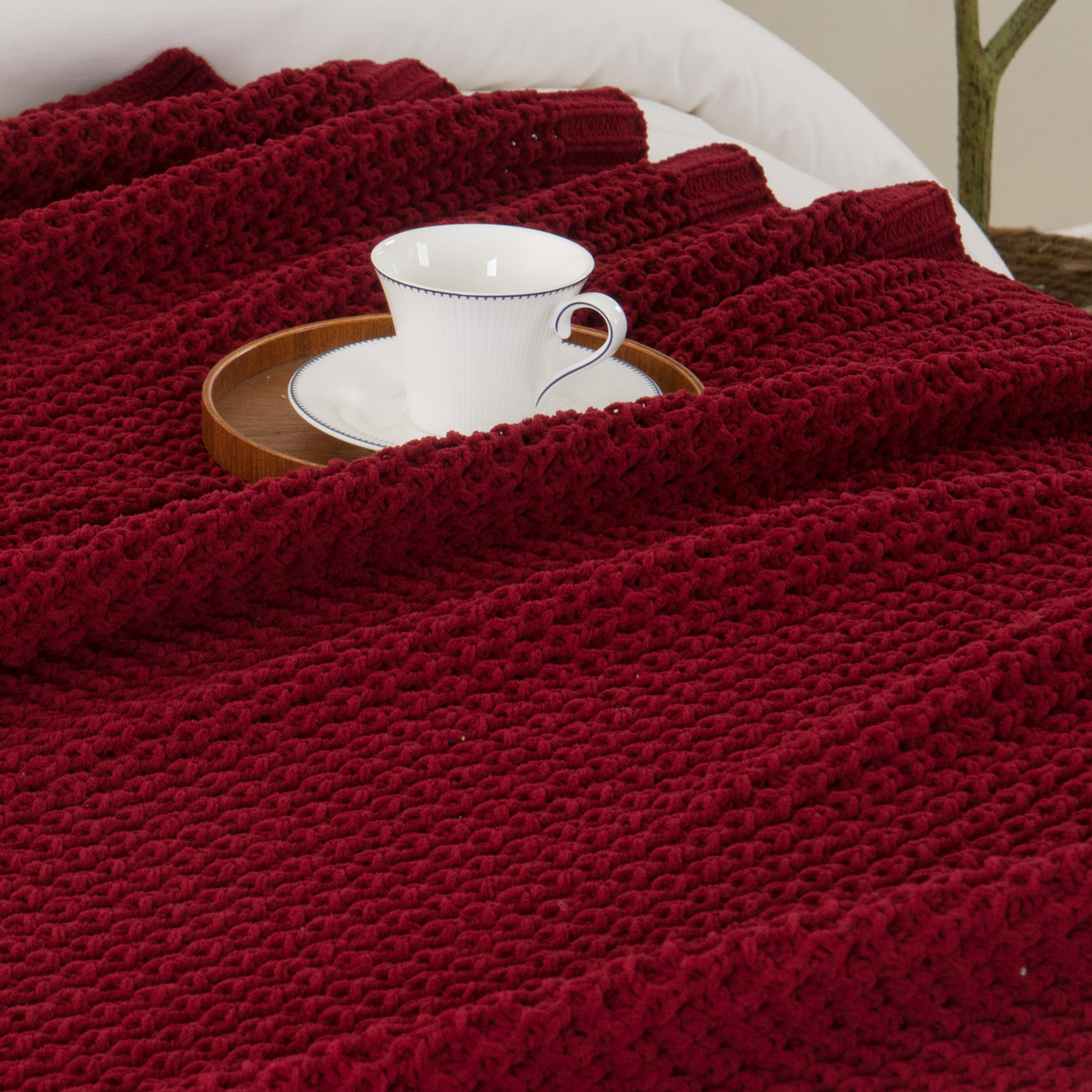 Knit Throw Blanket-Red