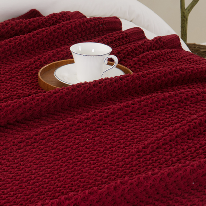 Knit Throw Blanket-Red