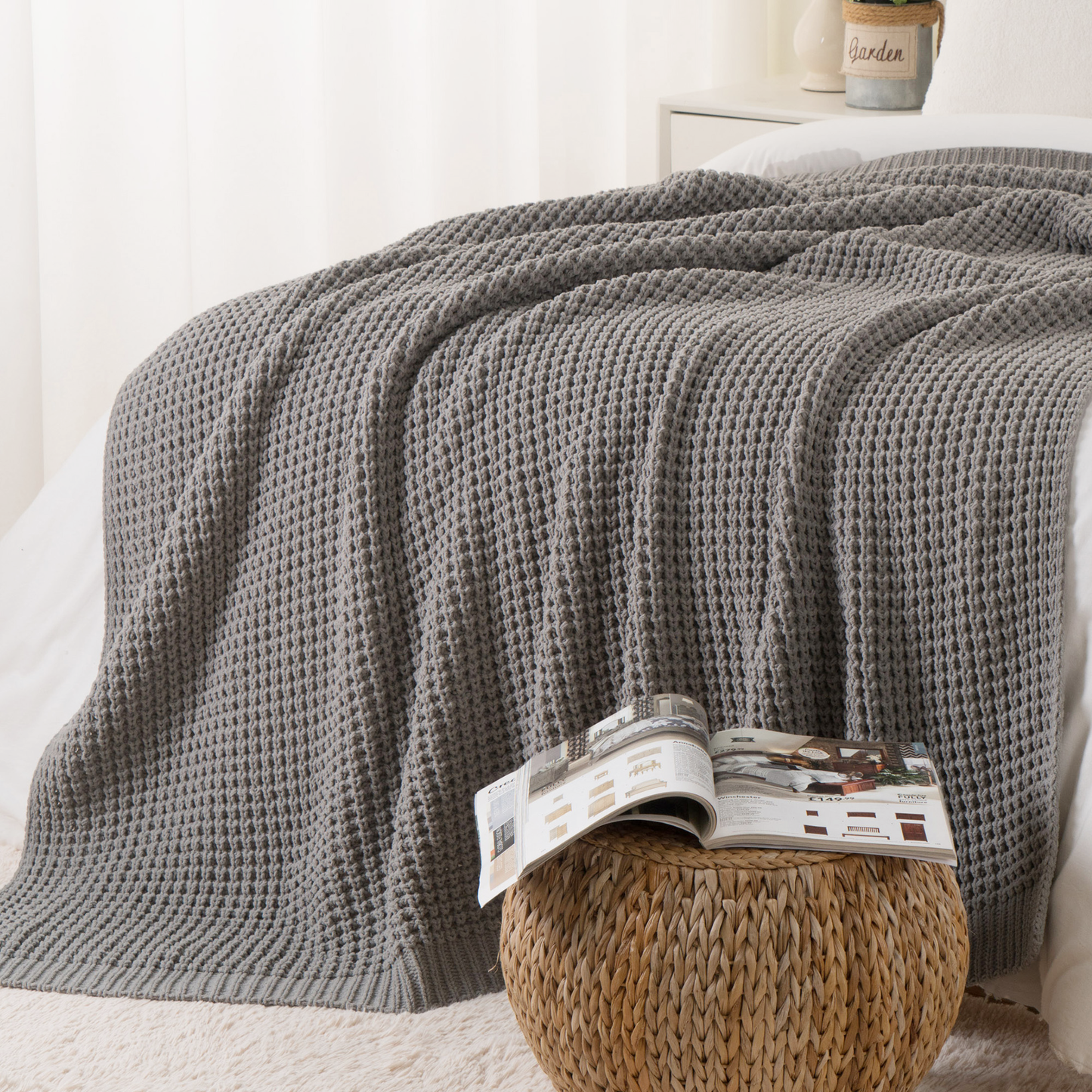 Knit Throw Blanket-Grey