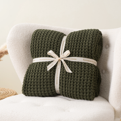 Knit Throw Blanket-Olive Green