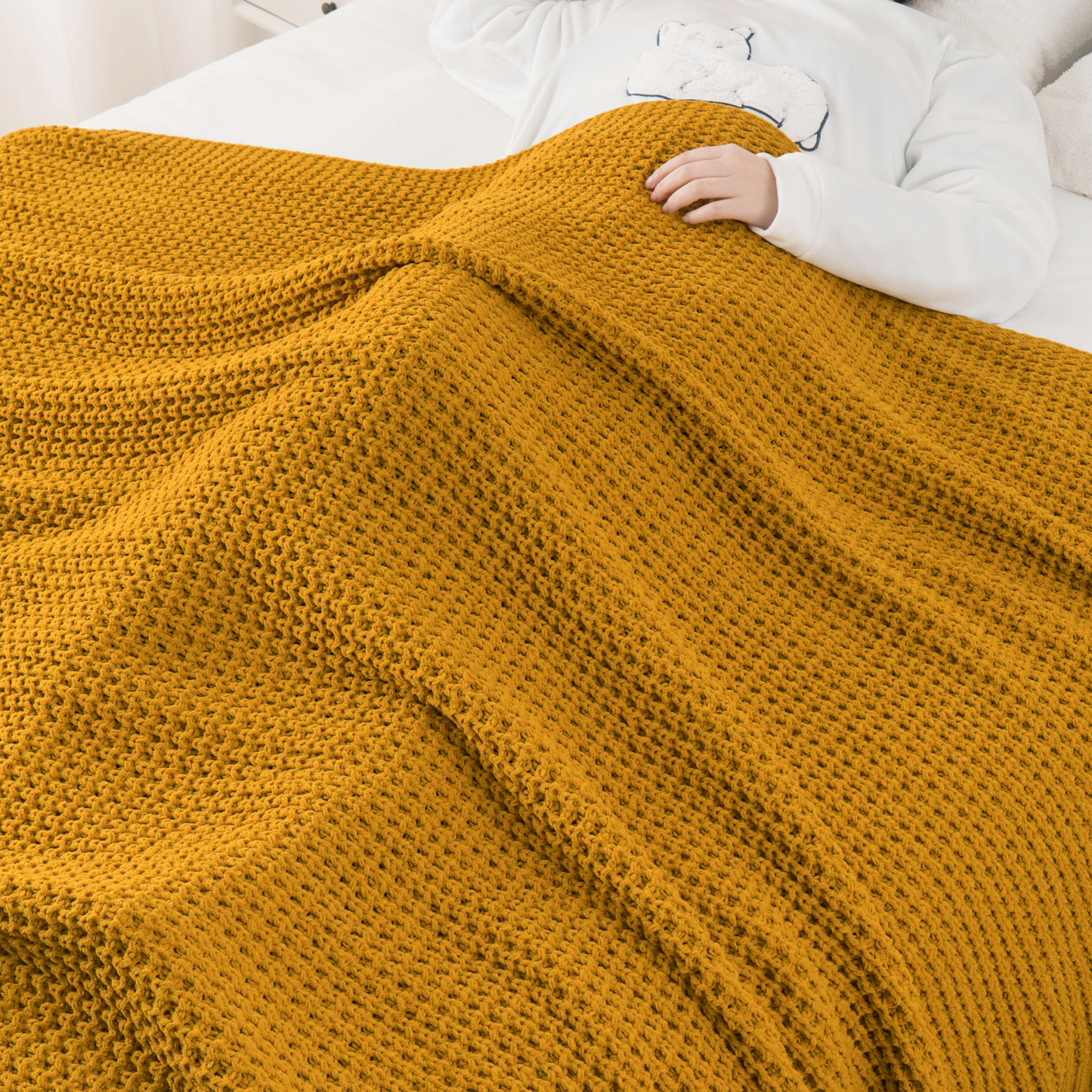 Knit Throw Blanket-Yellow