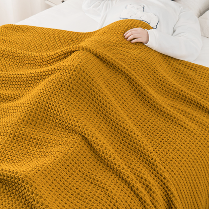 Knit Throw Blanket-Yellow