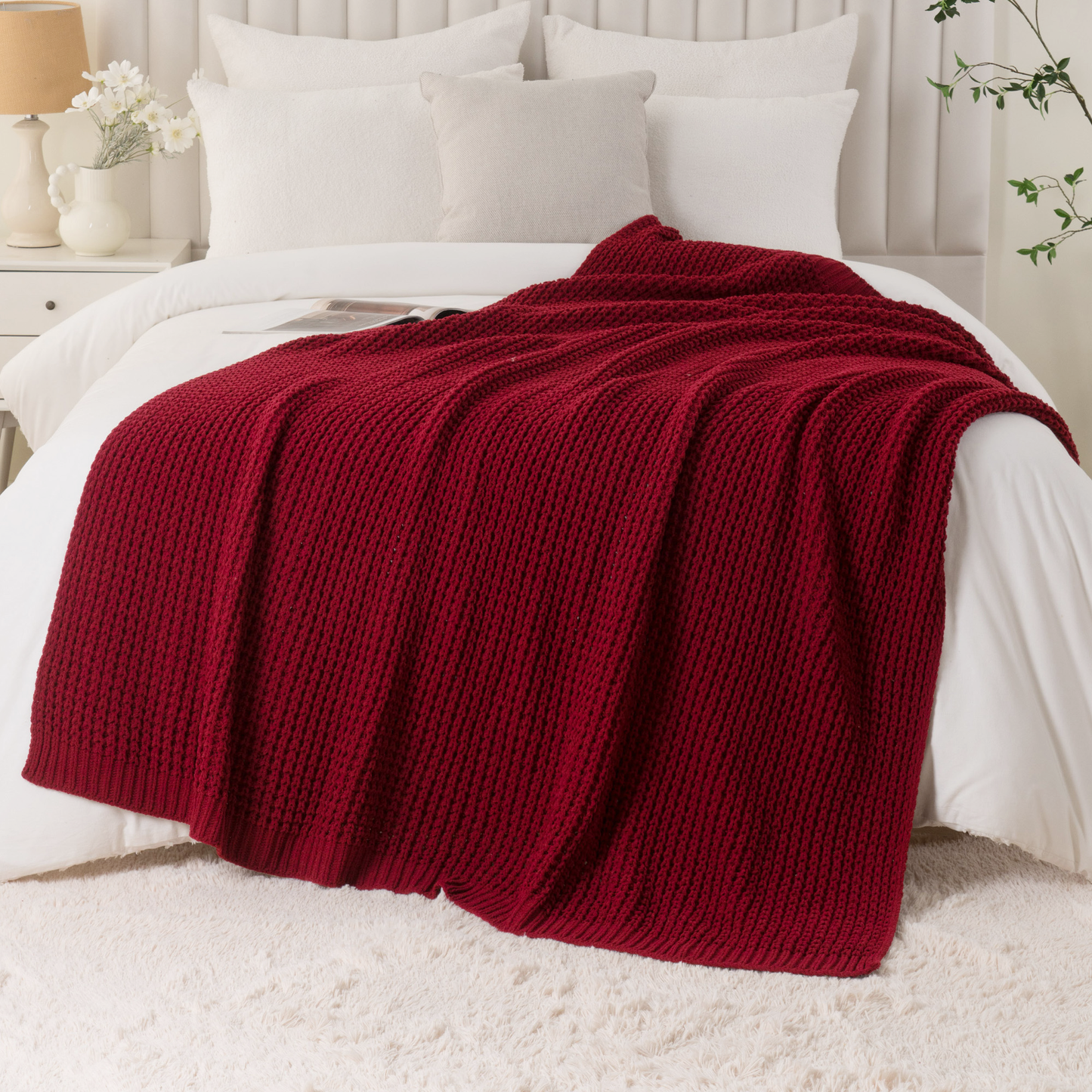 Knit Throw Blanket-Red