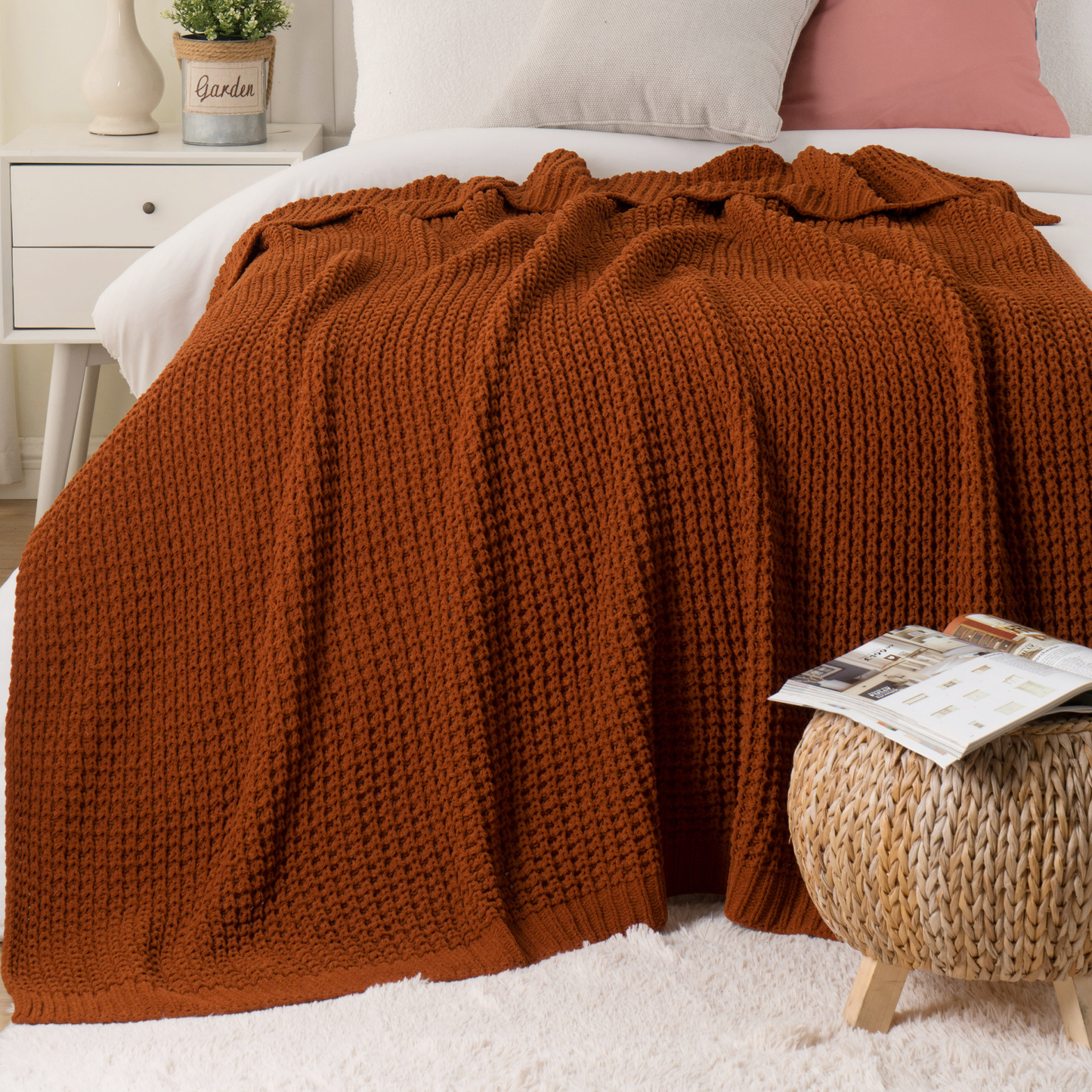 Knit Throw Blanket-Caramel