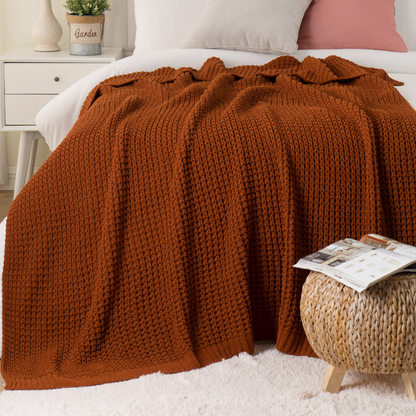 Knit Throw Blanket-Caramel