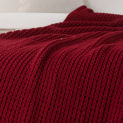 Knit Throw Blanket-Red