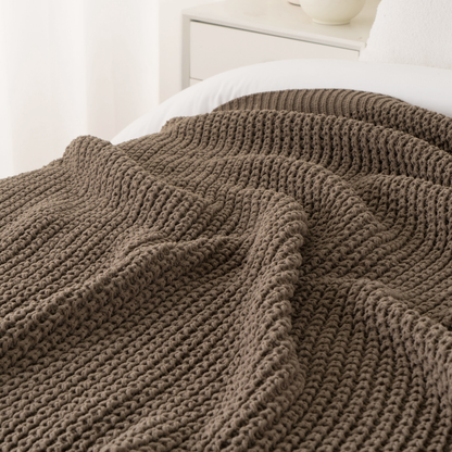 Knit Throw Blanket-Camel