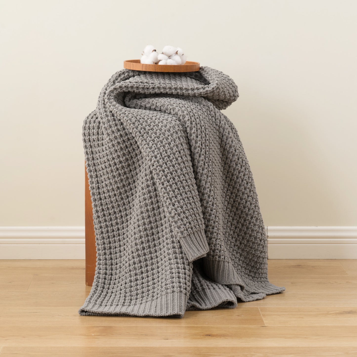 Knit Throw Blanket-Grey