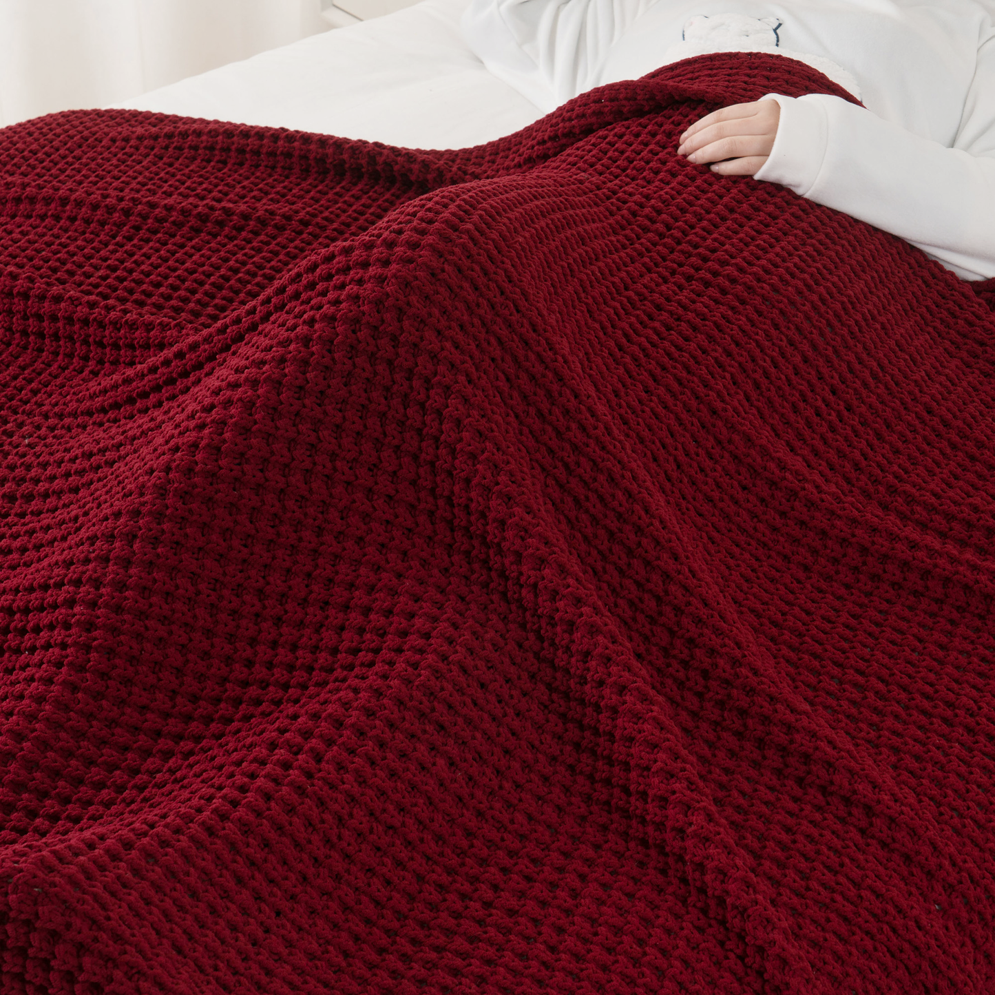 Knit Throw Blanket-Red