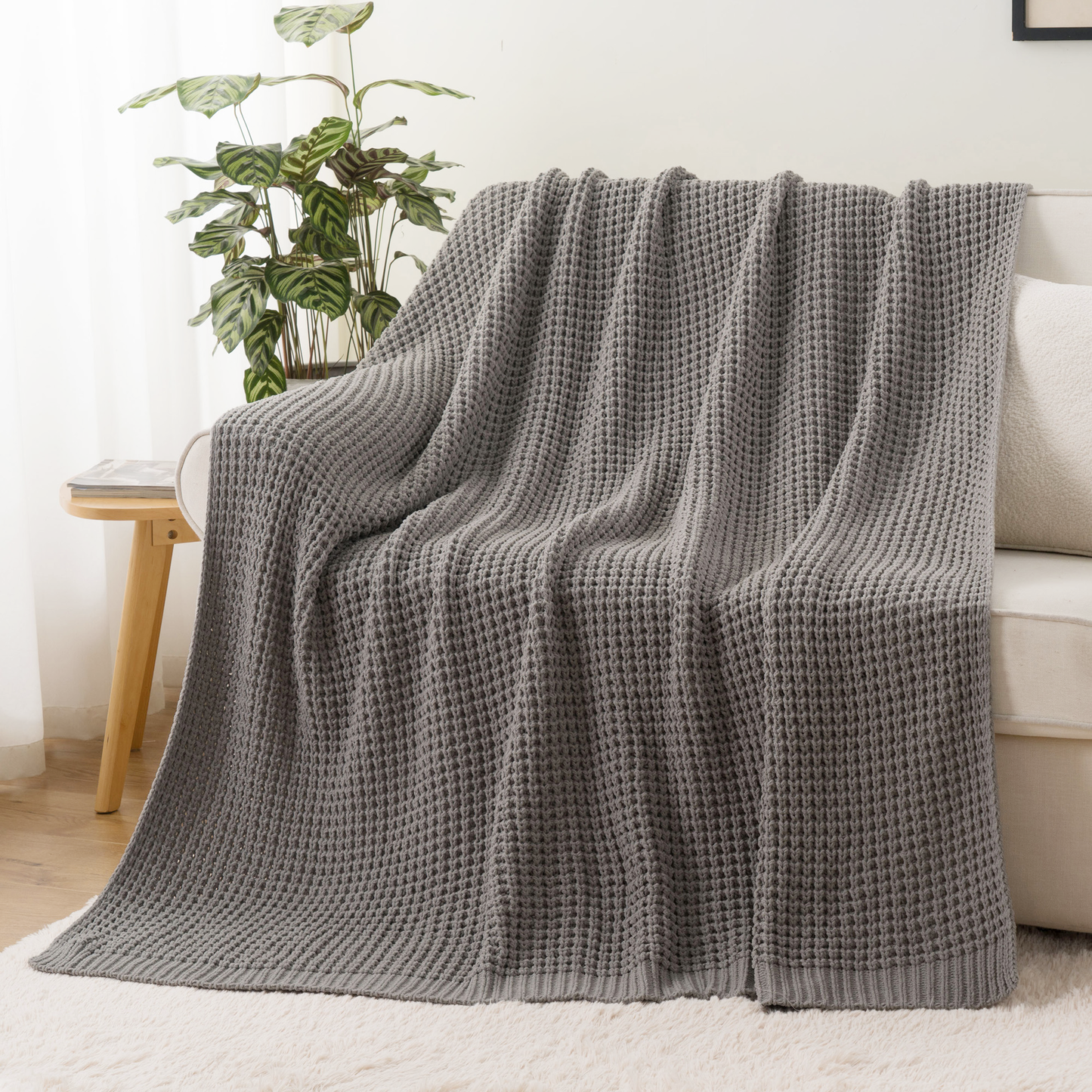 Knit Throw Blanket-Grey