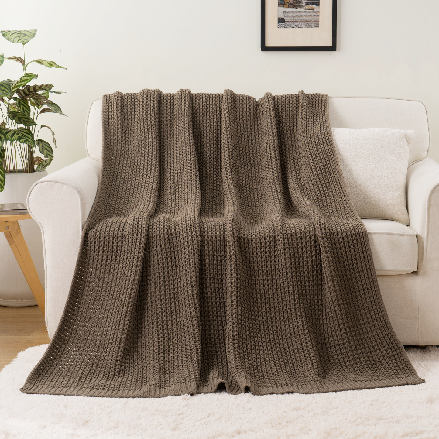 Knit Throw Blanket-Camel