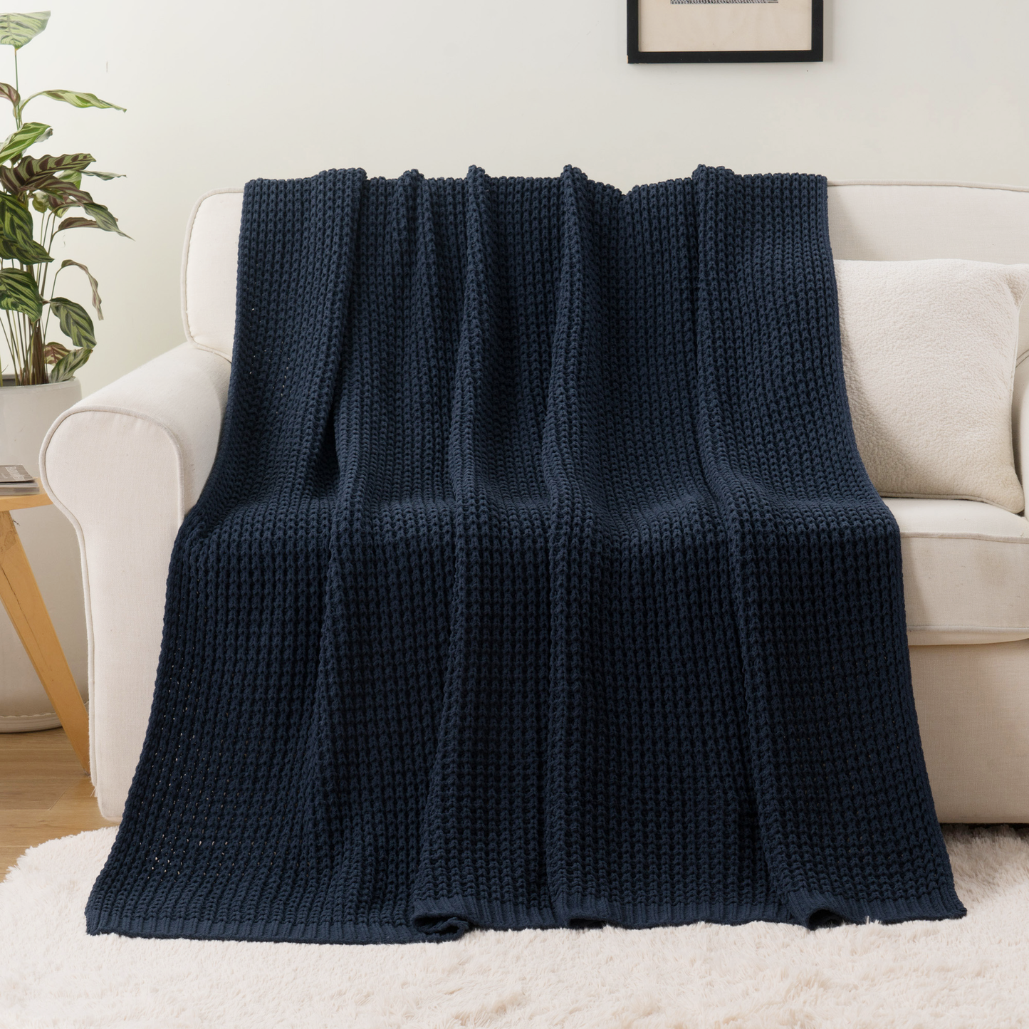 Knit Throw Blanket-Navy