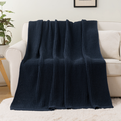 Knit Throw Blanket-Navy
