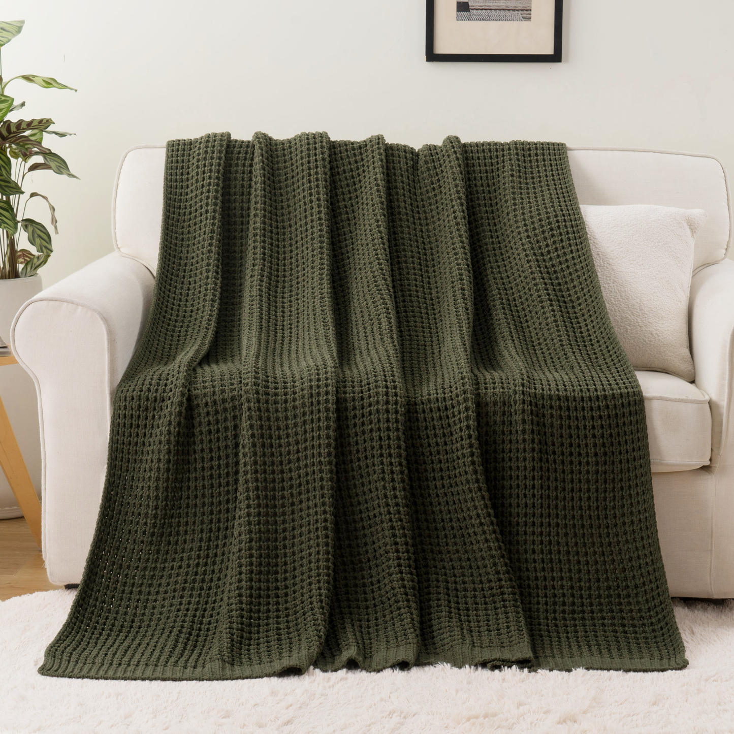 Knit Throw Blanket-Olive Green